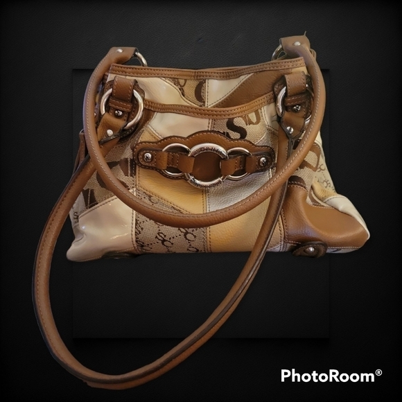 Vtg SOPHIA CAPERELLI 1970s Monogram Patchwork Hobo Leather Shoulder Bag - Picture 1 of 16